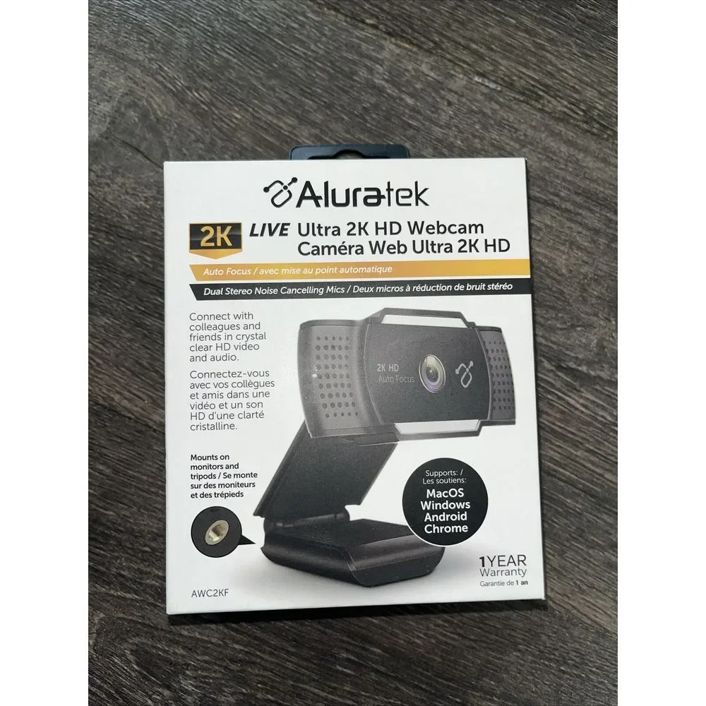 Aluratek 2K HD Webcam with Dual Stereo Noise Cancelling‎ Mics, Auto Focus New